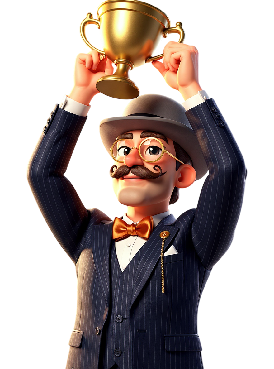 Mister Bet mascot with trophy