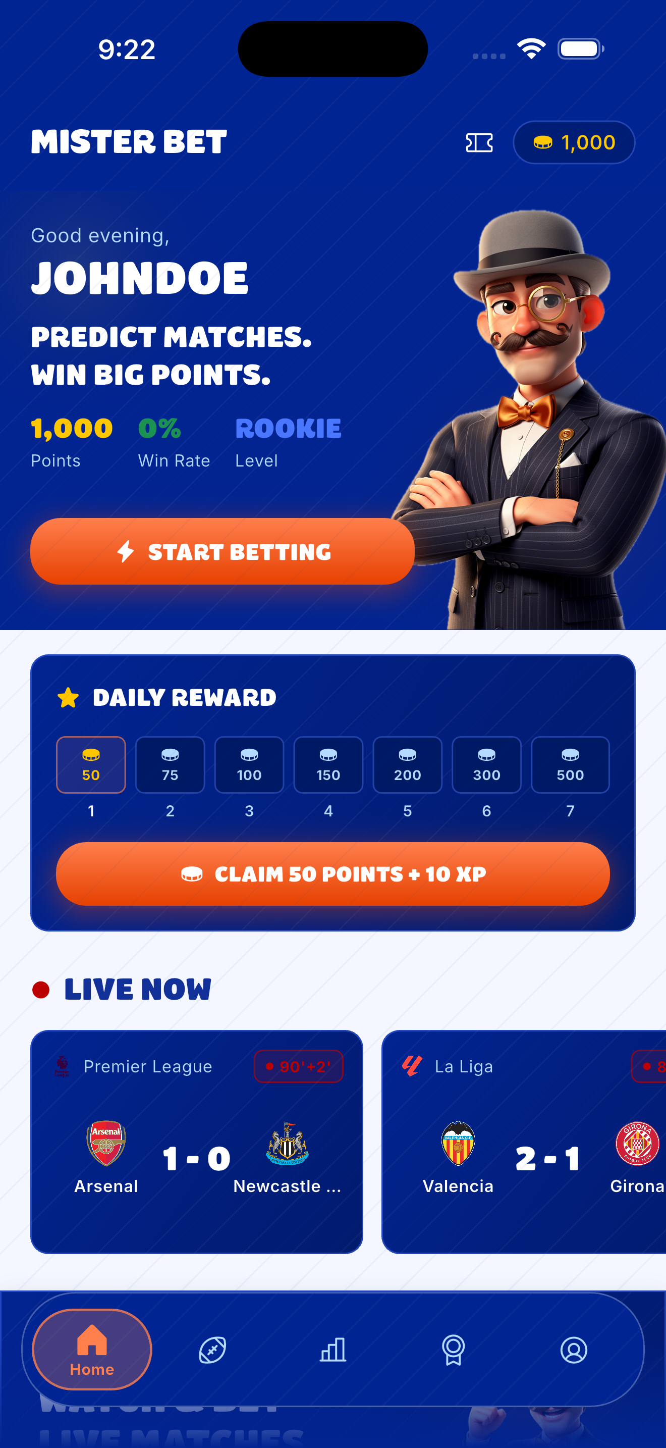 Mister Bet home screen