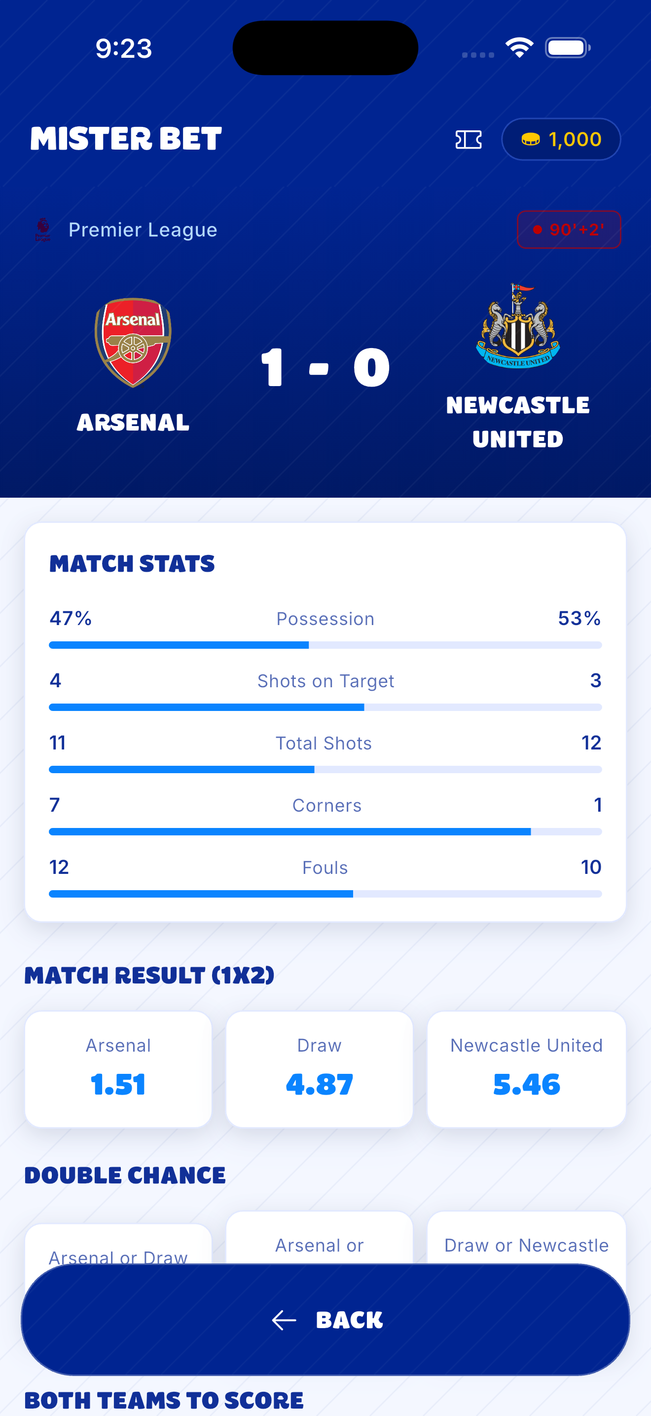 Match detail screen